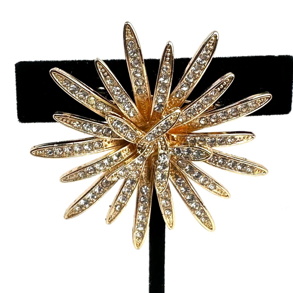 Starburst Brooch Women's OS Gold Excellent Rhinestone Sunburst Celestial Glam